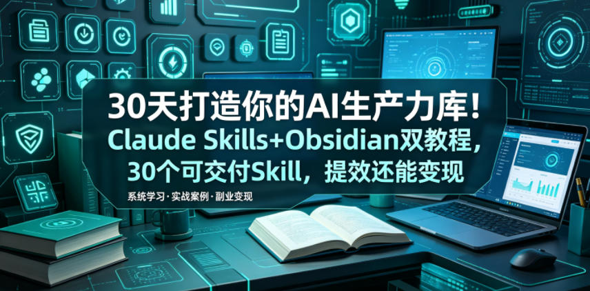 30天打造你的AI生产力库！Claude Skills+Obsidian 双教程，30 个可交付 Skill，提效还能变现-选优云网创