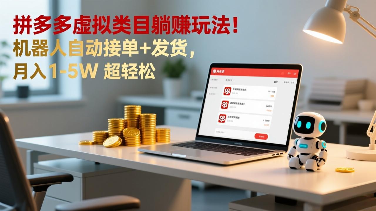 多多虚拟类目躺赚玩法！机器人自动接单+发货，月入 1-5W 超轻松-选优云网创