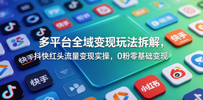 多平台全域变现玩法拆解，抖快红头流量变现实操，0粉零基础变现-选优云网创