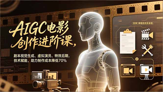 AIGC电影创作进阶课，剧本视觉生成、虚拟演员、特效后期，技术赋能，助力制作成本降低70%-选优云网创