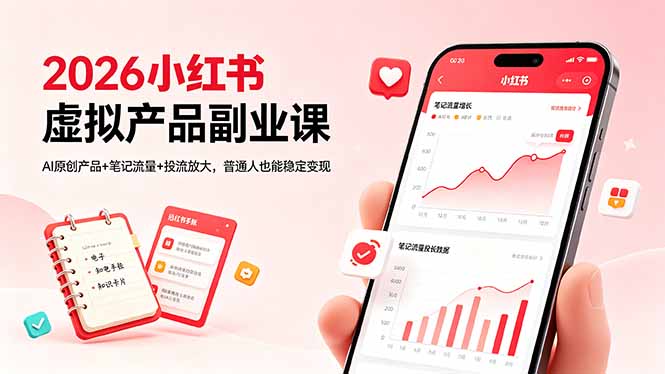 2026小红书虚拟产品副业课,AI原创产品+笔记流量+投流放大,普通人也能稳定变现-选优云网创