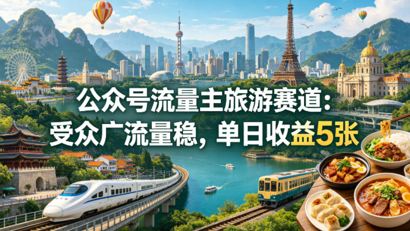 公众号流量主之旅游赛道，受众广+流量稳，平均单日收益5张+-选优云网创