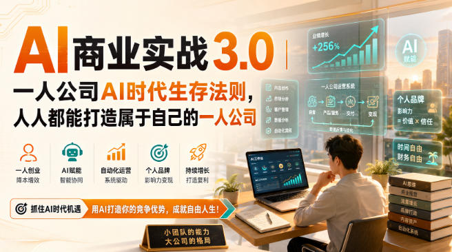 AI商业实战3.0｜一人公司AI时代生存法则，人人都能打造属于自己的一人公司-选优云网创