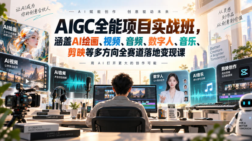 AIGC全能项目实战班，涵盖AI绘画、视频、音频、数字人、音乐、剪映等多方向全赛道落地变现课-选优云网创