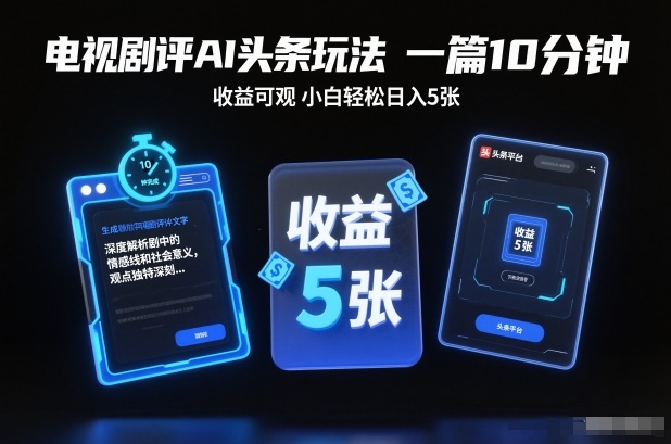 电视剧评AI头条玩法，一篇10分钟，收益可观，小白轻松日入5张+【独家】-选优云网创