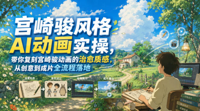 宫崎骏风格AI动画实操，带你复刻宫崎骏动画的治愈质感，从创意到成片全流程落地-选优云网创