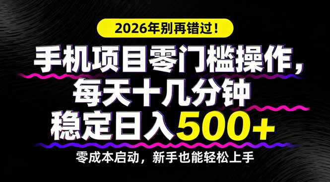 2026年别再错过！手机项目零门槛操作，每天十几分钟稳定日入500+-选优云网创