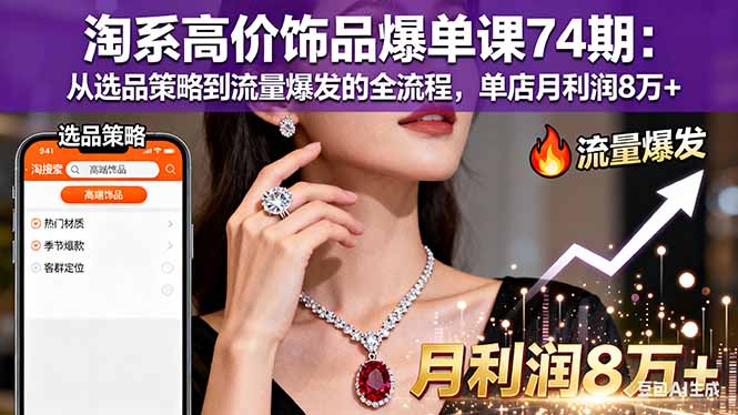 淘系高价饰品爆单课74期：从选品策略到流量爆发的全流程，单店月利润8万+-选优云网创