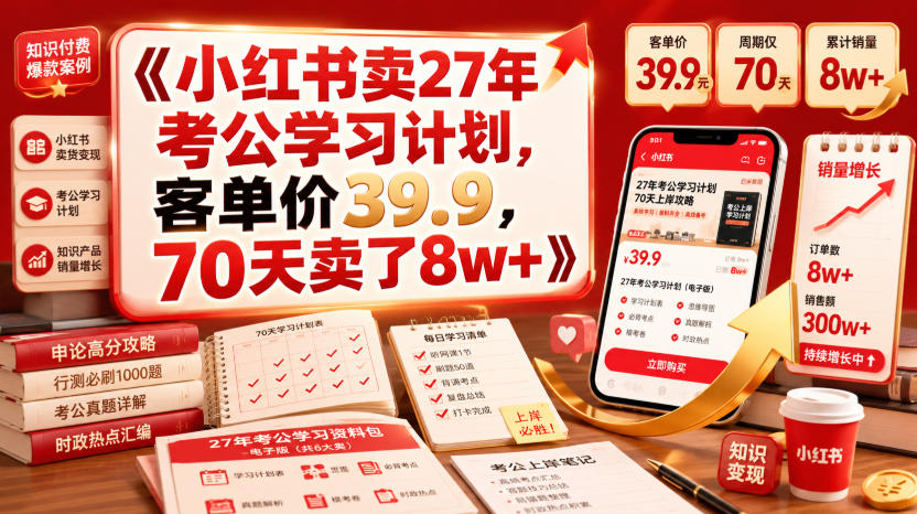 小红书卖27年考公学习计划，客单价39.9，70天卖了8w+！-选优云网创