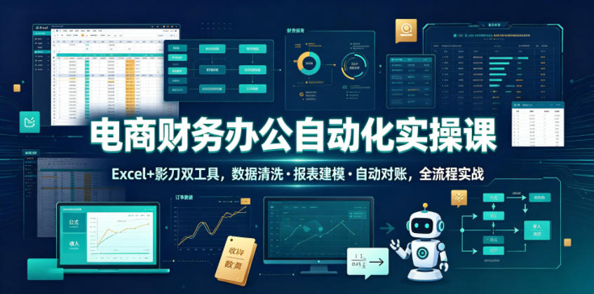 电商财务办公自动化实操课，Excel+影刀双工具，数据清洗・报表建模・自动对账，全流程实战-选优云网创