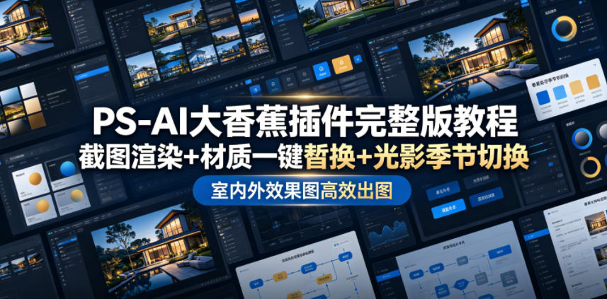 PS-AI大香蕉插件完整版教程，截图渲染+材质一键替换+光影季节切换，室内外效果图高效出图高阶课程-选优云网创