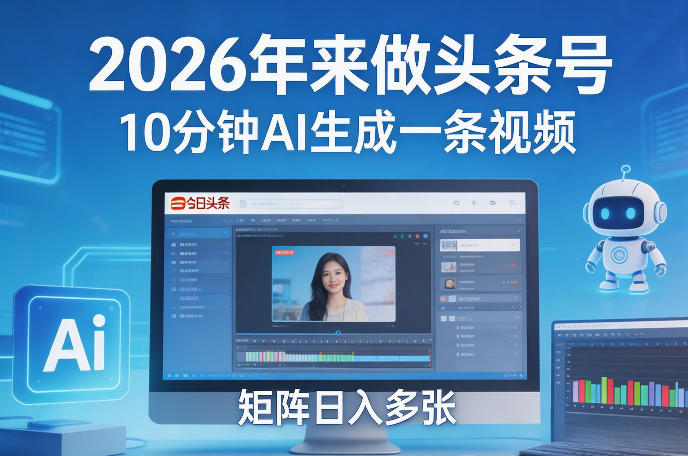 2026年来做头条号，10分钟AI生成一条视频，矩阵日入多张-选优云网创