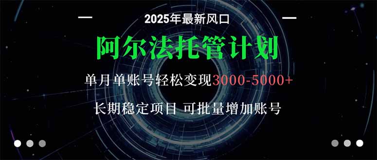 阿尔法托管计划 单账号月入3000-5000，长期稳定项目，新手小白轻松上手。-选优云网创