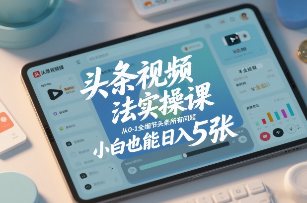 头条视频玩法实操课，从0-1全细节头条所有问题，小白也能日入5张-选优云网创