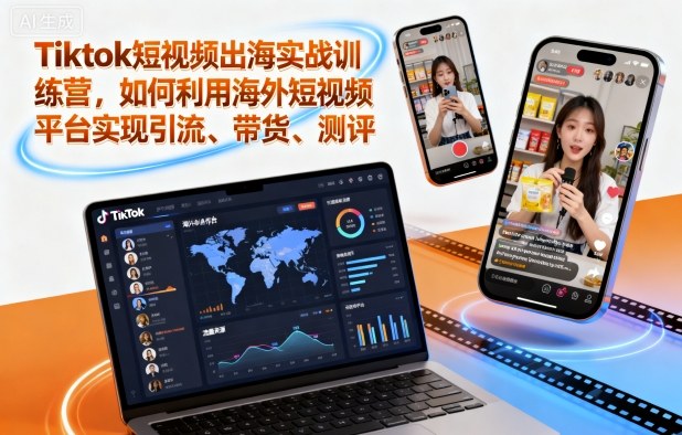 Tiktok短视频出海实战训练营，如何利用海外短视频平台实现引流、带货、测评-选优云网创