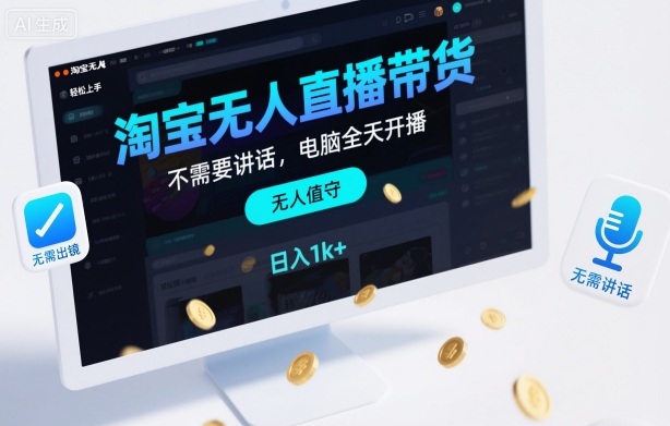 淘宝无人直播带货，不需要出镜，不需要讲话，电脑全天开播，轻松上手，日入1k+【揭秘】-选优云网创