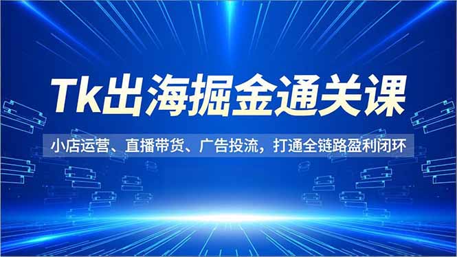 Tk出海掘金通关课，小店运营、直播带货、广告投流，打通全链路盈利闭环-选优云网创