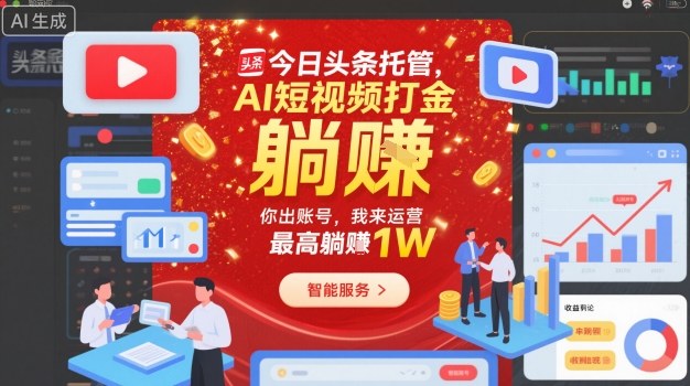今日头条托管，AI短视频打金，你出账号，我来运营，最高躺賺1W【揭秘】-选优云网创