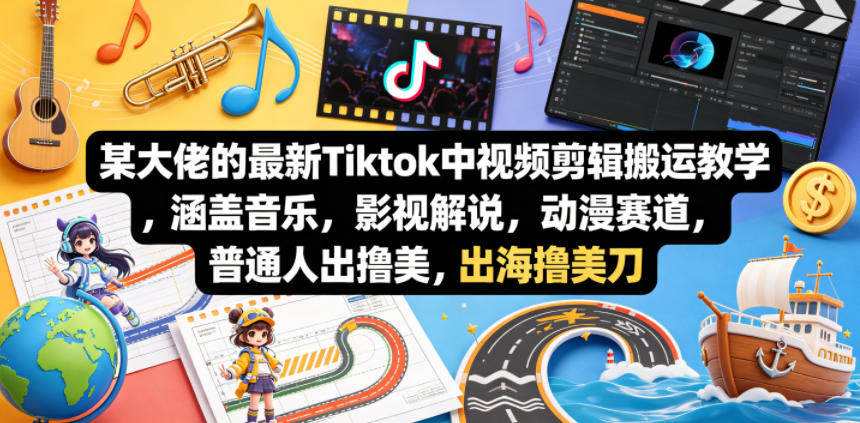 某大佬的最新Tiktok中视频剪辑搬运教学，涵盖音乐，影视解说，动漫赛道，普通人出海撸美刀-选优云网创
