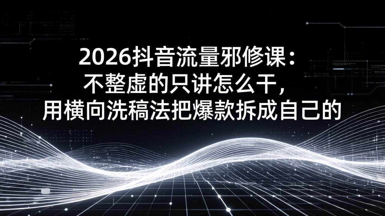 2026抖音流量邪修课：不整虚的只讲怎么干，用横向洗稿法把爆款拆成自己的-选优云网创