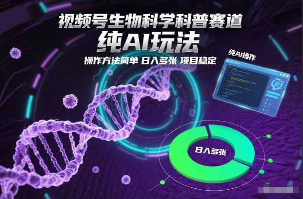 视频号生物科学科普赛道，纯AI玩法，操作方法简单，日入多张，项目稳定-选优云网创
