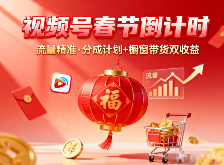 视频号做春节倒计时，流量精准，分成计划+橱窗带货双收益-选优云网创