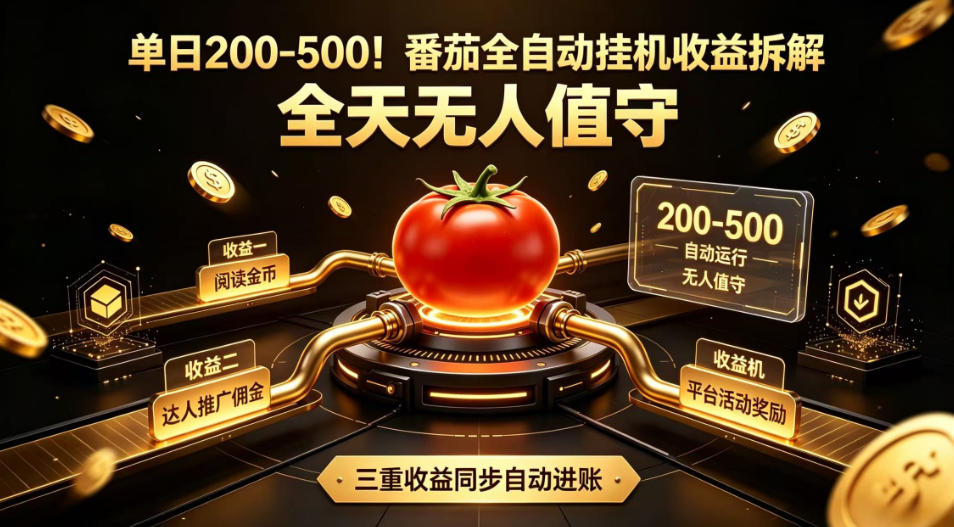 单日200-500！番茄全自动挂G收益拆解，全天无人值守，矩阵操作收益翻倍【揭秘】-选优云网创