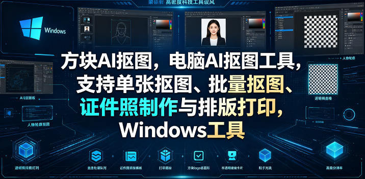 方块AI抠图，电脑AI抠图工具，支持单张抠图、批量抠图、证件照制作与排版打印，Windows工具-选优云网创