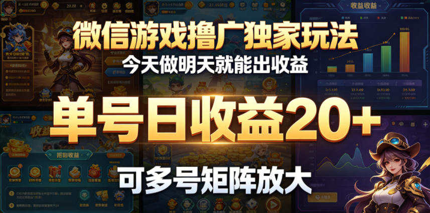 微信游戏撸广独家玩法，今天做明天就能出收益，单号日收益20+，可多号矩阵放大-选优云网创