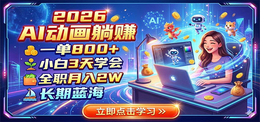 2026 AI动画躺赚：一单800+，小白3天学会，全职月入2W，长期蓝海-选优云网创