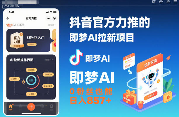 抖音官方力推的即梦AI拉新项目，0粉丝也能日入857+(附即梦AI拉新推广入口及教学)-选优云网创