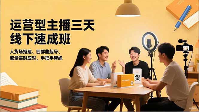 运营型主播三天线下班，人货场搭建,四部曲起号,流量实时应对，手把手带练-选优云网创