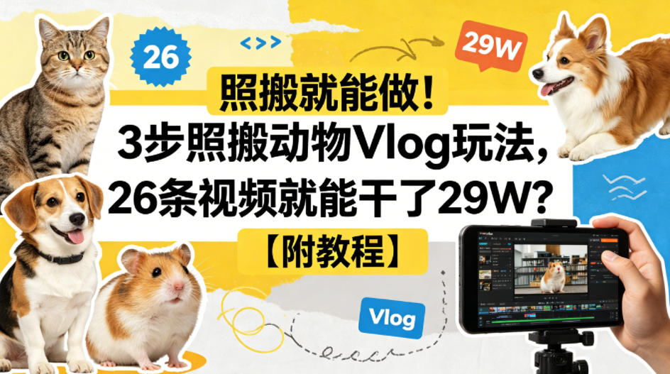 照搬就能做！3步照搬动物Vlog玩法，26条视频就能干了29W？【附教程】【赠coze一键生成工作流】-选优云网创