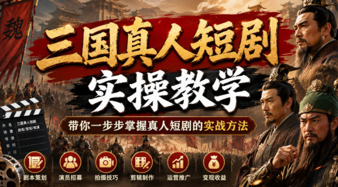 三国真人短剧实操教学，带你一步步掌握真人短剧的实战方法-选优云网创