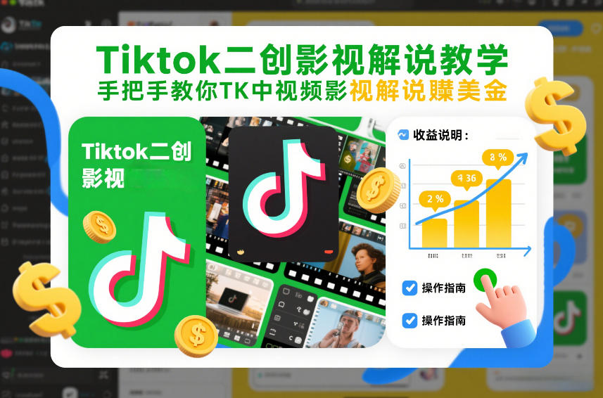 Tiktok二创影视解说教学，手把手教你TK中视频影视解说賺美金(更新26年1月)-选优云网创