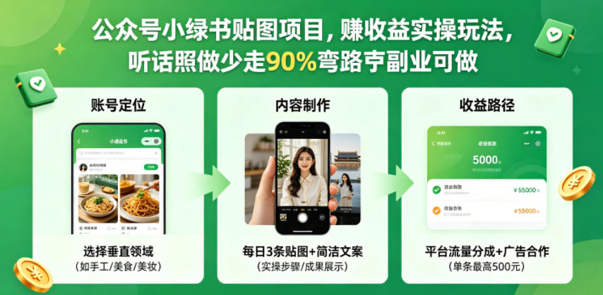 公众号小绿书贴图项目，赚收益实操玩法，听话照听话照少走90%弯路丨副业可做-选优云网创