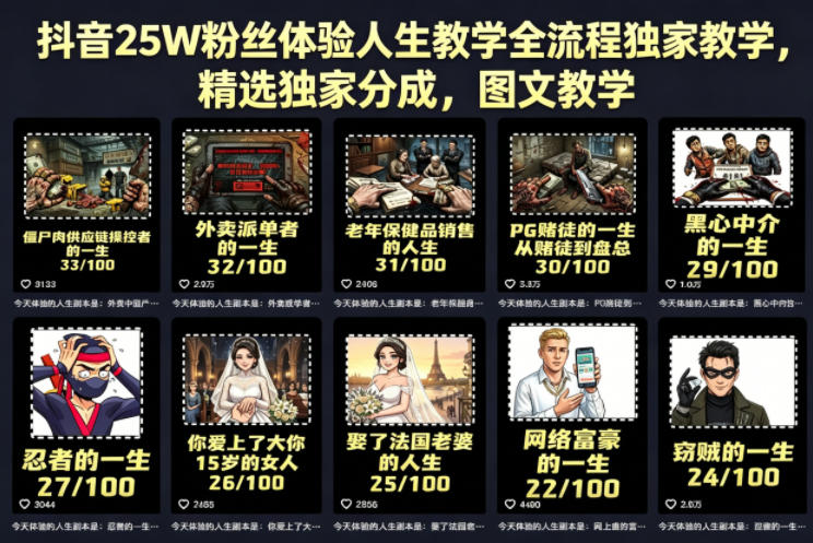 抖音25W粉丝体验人生教学全流程独家教学，精选独家分成，图文教学-选优云网创