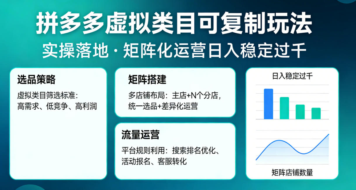 拼多多虚拟类目可复制玩法，实操落地，矩阵化日入稳定过千【揭秘】-选优云网创