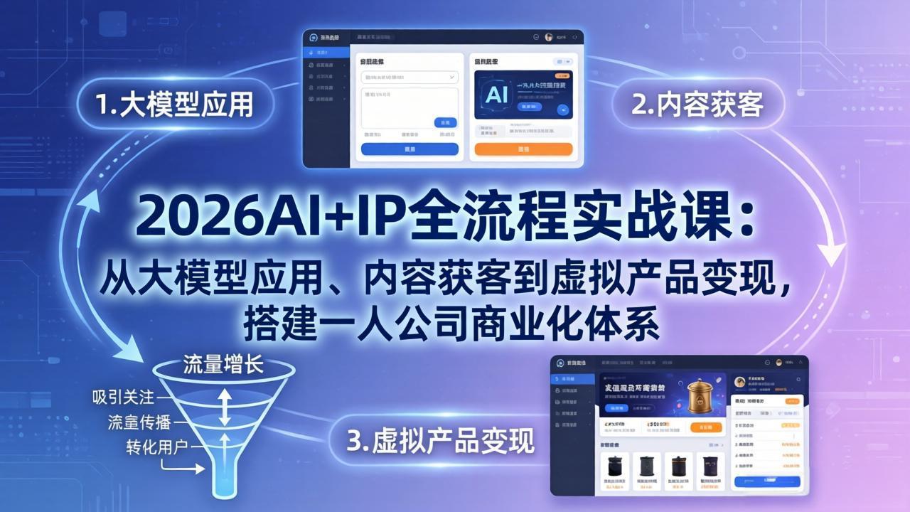 2026AI+IP全流程实战课:从大模型应用、内容获客到虚拟产品变现,搭建一人公司商业化体系-选优云网创