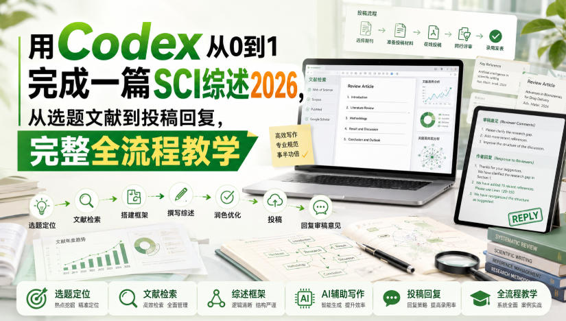 用Codex从0到1完成一篇SCI综述2026，从选题文献到投稿回复，完整全流程教学-选优云网创