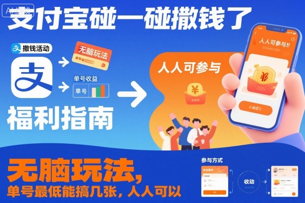 支付宝碰一碰撒钱了，无脑玩法，单号最低能搞几张，人人可以撸【揭秘】-选优云网创