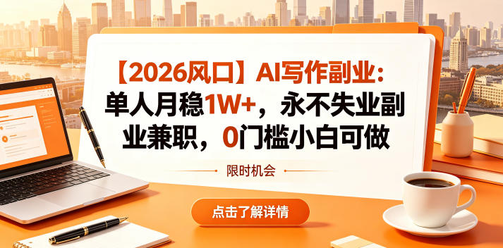 【2026风口】AI写作副业：单人月稳1W+，永不失业副业兼职，0门槛小白可做【揭秘】-选优云网创