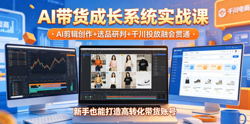 AI带货成长系统实战课，AI剪辑创作+选品研判+千川投放融会贯通，新手也能打造高转化带货账号(更新2026年)-选优云网创