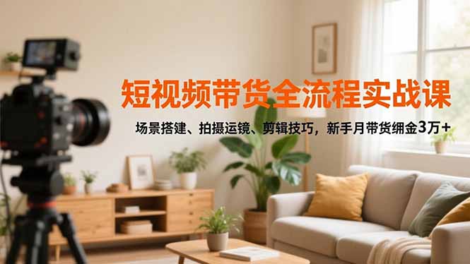 短视频带货全流程实战课，场景搭建、拍摄运镜、剪辑技巧，新手月带货佣金3万+-选优云网创