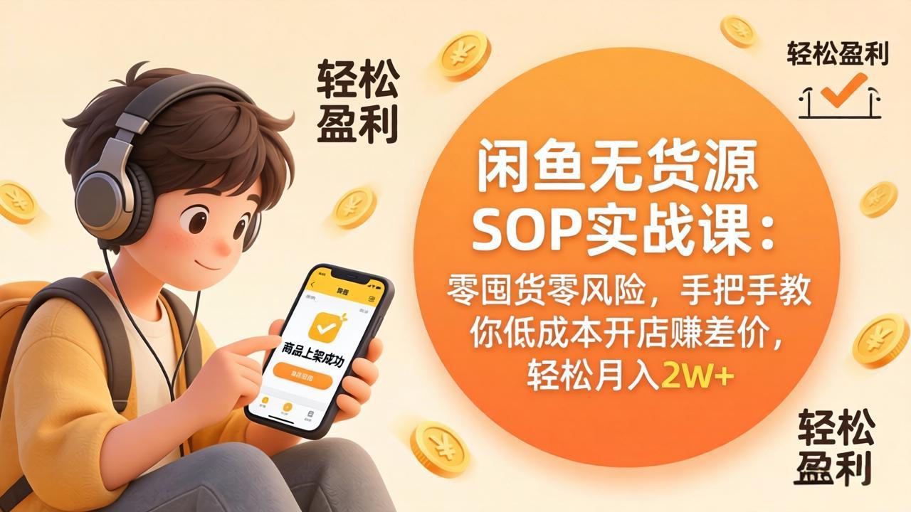 闲鱼无货源SOP实战课:零囤货零风险,手把手教你低成本开店赚差价,轻松月入2w+-选优云网创