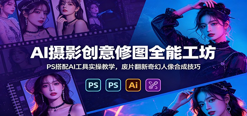 AI摄影创意修图全能工坊：PS搭配AI工具实操教学，废片翻新奇幻人像合成技巧-选优云网创