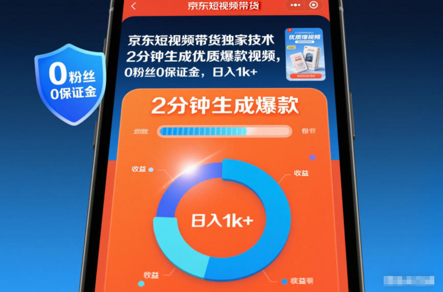 京东短视频带货独家技术，2分钟生成一条优质爆款视频，0粉丝0保证金，日入1k+【揭秘】-选优云网创