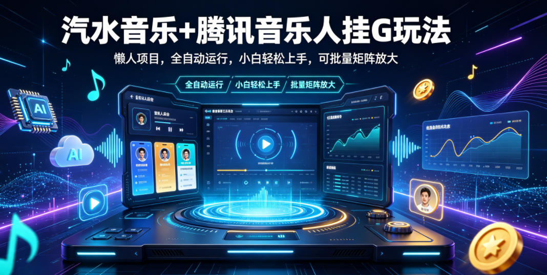汽水音乐+腾讯音乐人挂G玩法，懒人项目，全自动运行，小白轻松上手，可批量矩阵放大【揭秘】-选优云网创