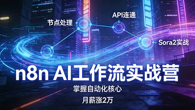 n8n AI工作流实战营，节点处理+API连通+Sora2实战，掌握自动化核心月薪涨2万-选优云网创