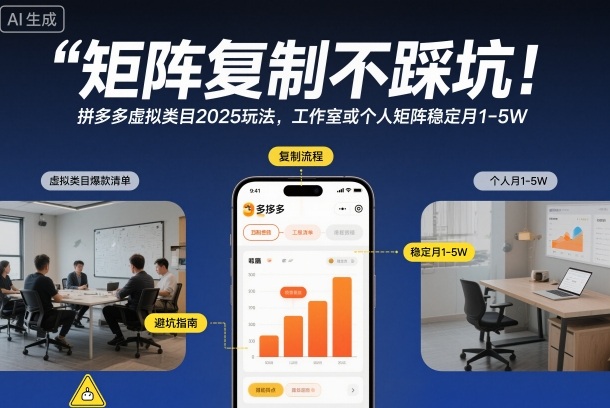矩阵复制不踩坑！拼多多虚拟类目2025玩法，工作室或者个人矩阵稳定月1-5W【揭秘】-选优云网创